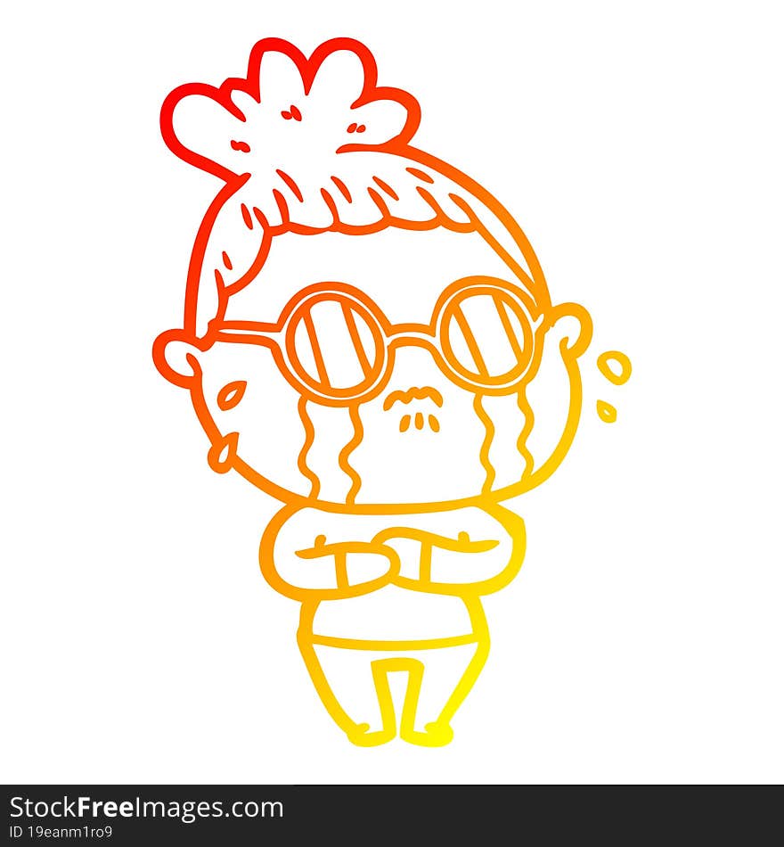 warm gradient line drawing cartoon crying woman wearing spectacles