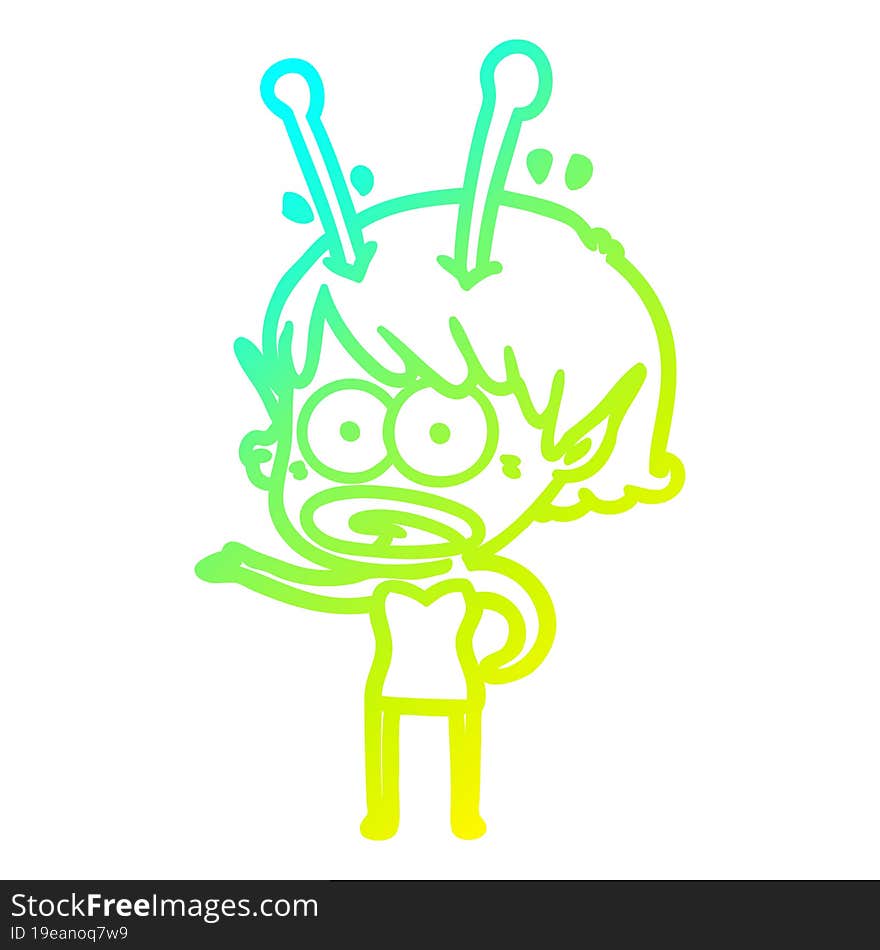 cold gradient line drawing cartoon shocked alien girl