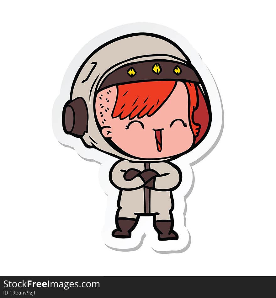 Sticker Of A Cartoon Laughing Astronaut Girl