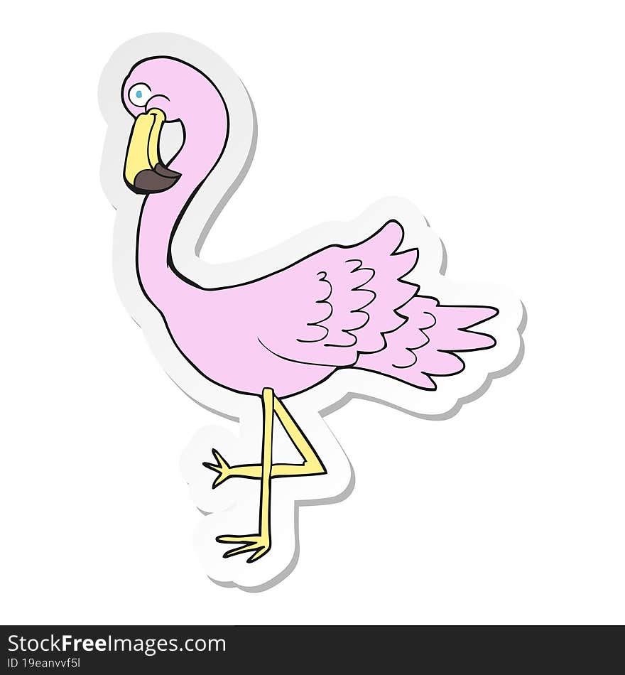 sticker of a cartoon flamingo