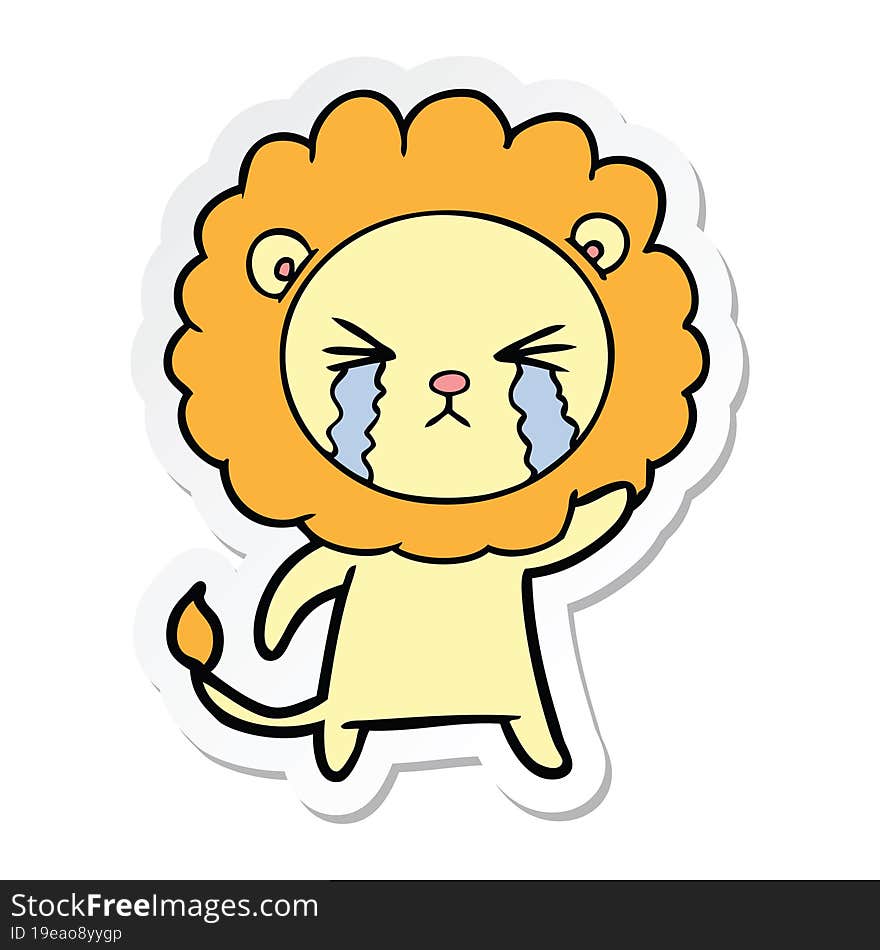 sticker of a cartoon crying lion