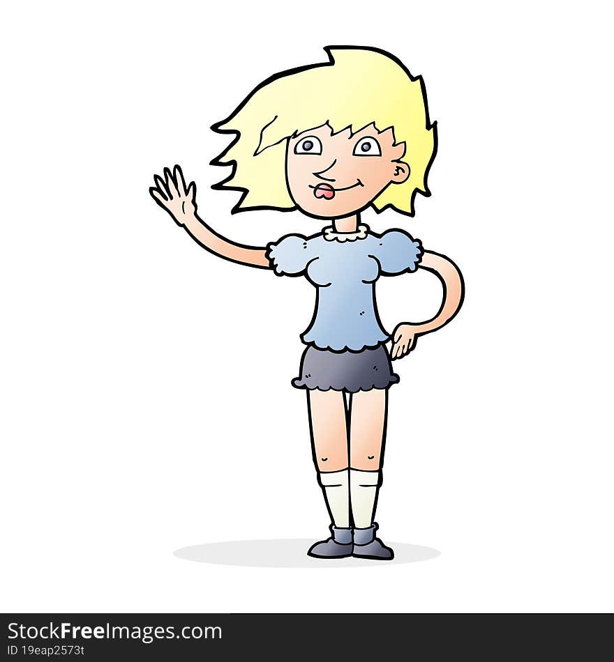 cartoon woman waving