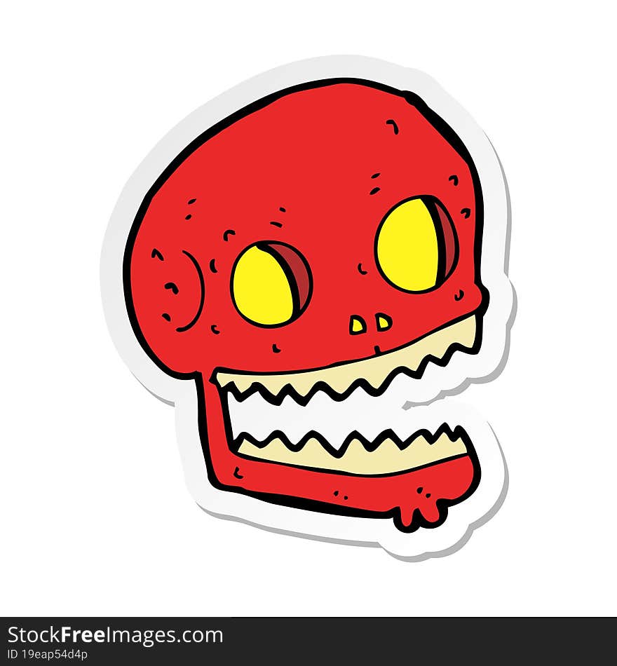 sticker of a cartoon spooky skull