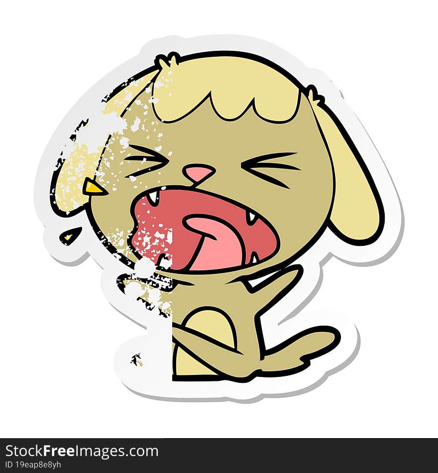 Distressed Sticker Of A Cute Cartoon Dog Barking