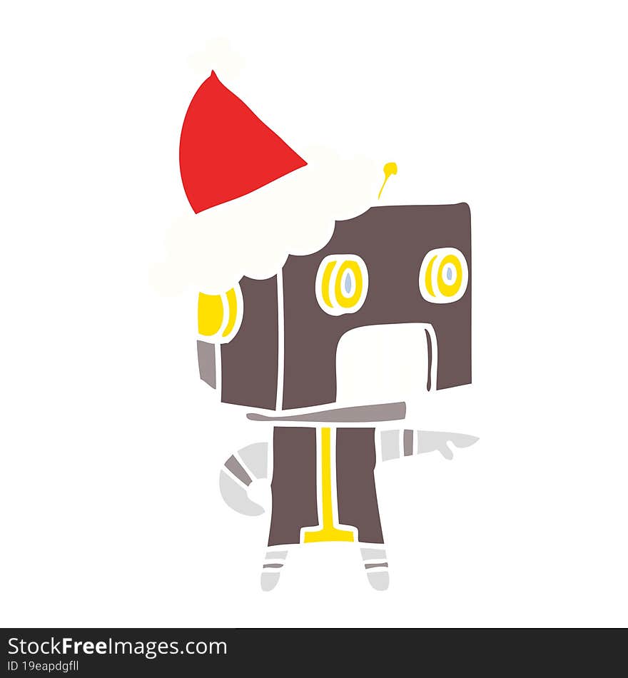 flat color illustration of a robot wearing santa hat