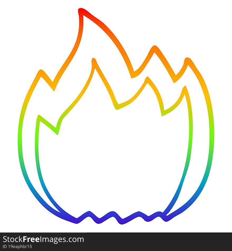 Rainbow Gradient Line Drawing Cartoon Open Flame