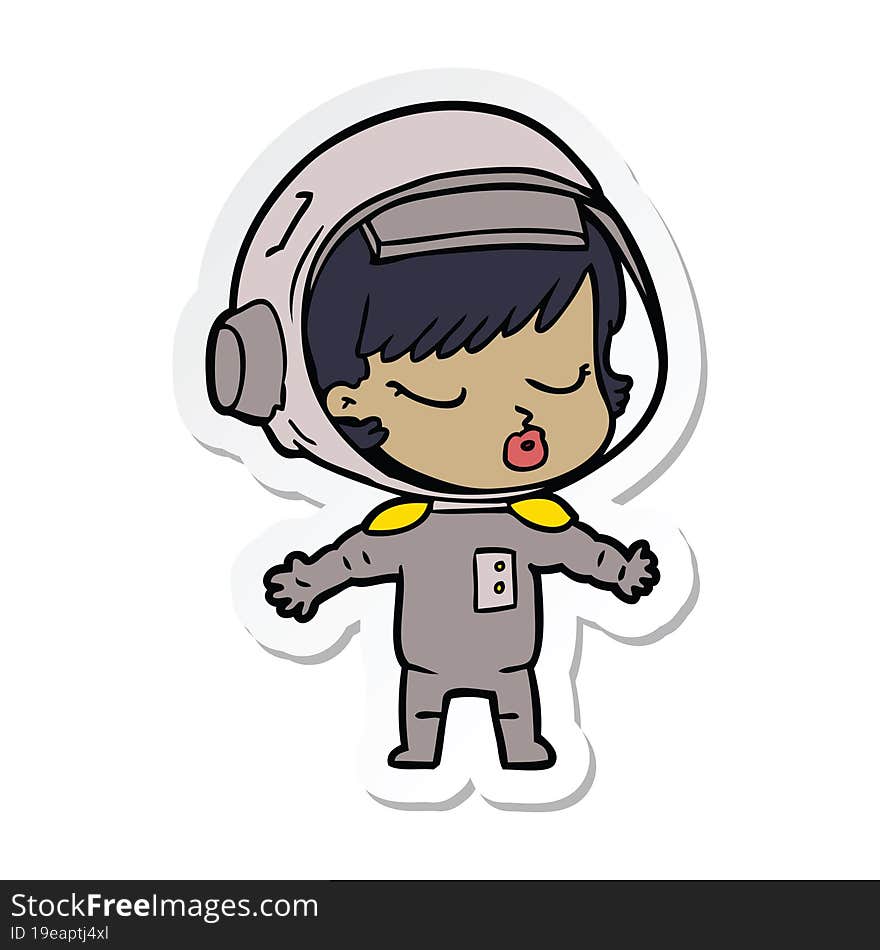 sticker of a cartoon pretty astronaut girl