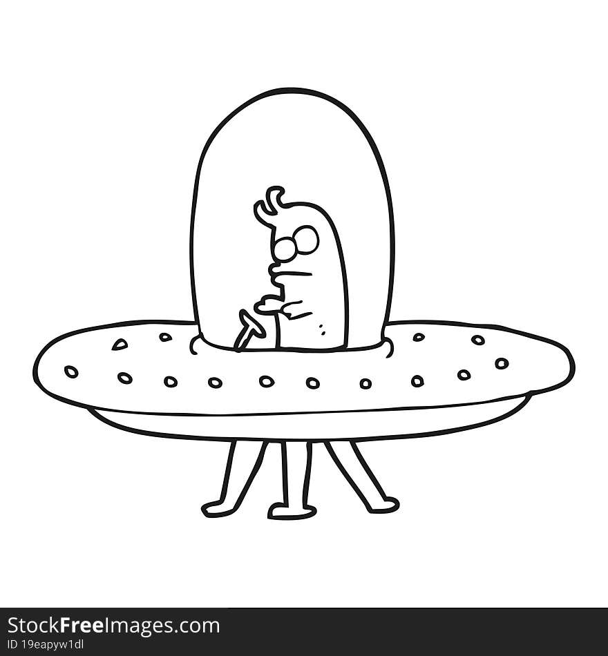 black and white cartoon flying saucer