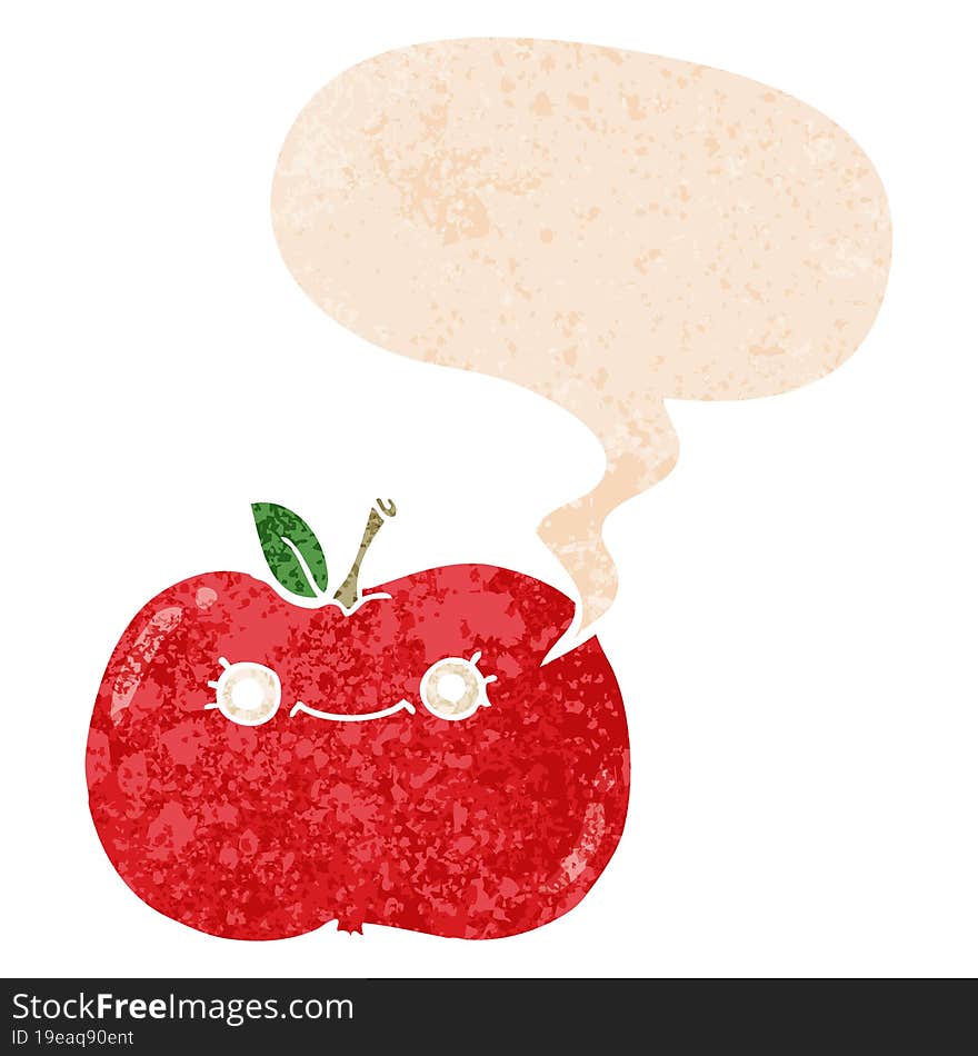 cute cartoon apple and speech bubble in retro textured style