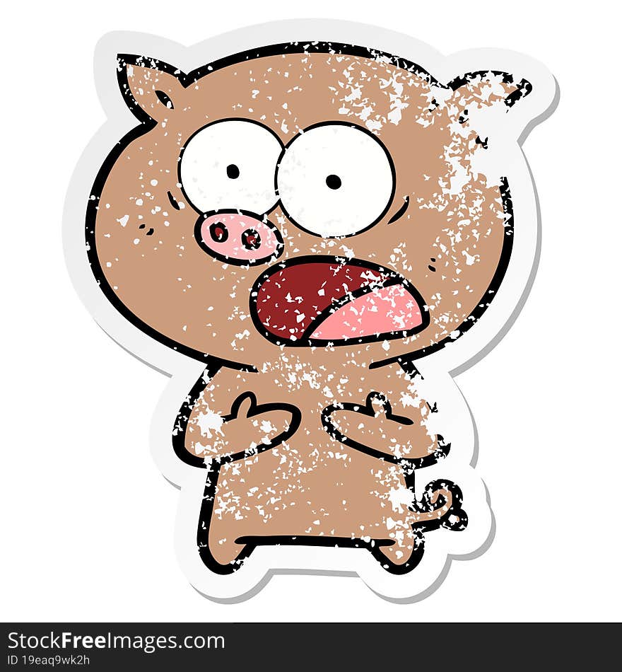 distressed sticker of a cartoon pig shouting