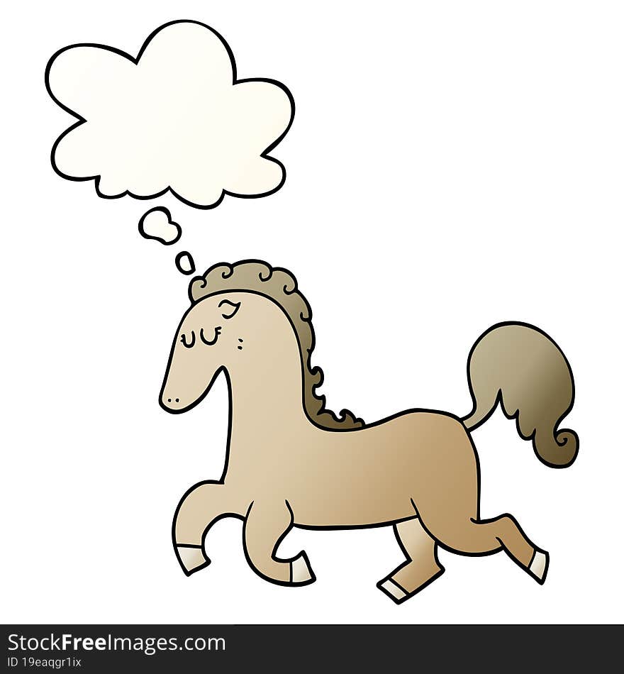 Cartoon Horse Running And Thought Bubble In Smooth Gradient Style