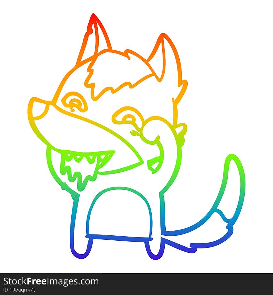 rainbow gradient line drawing of a cartoon hungry wolf