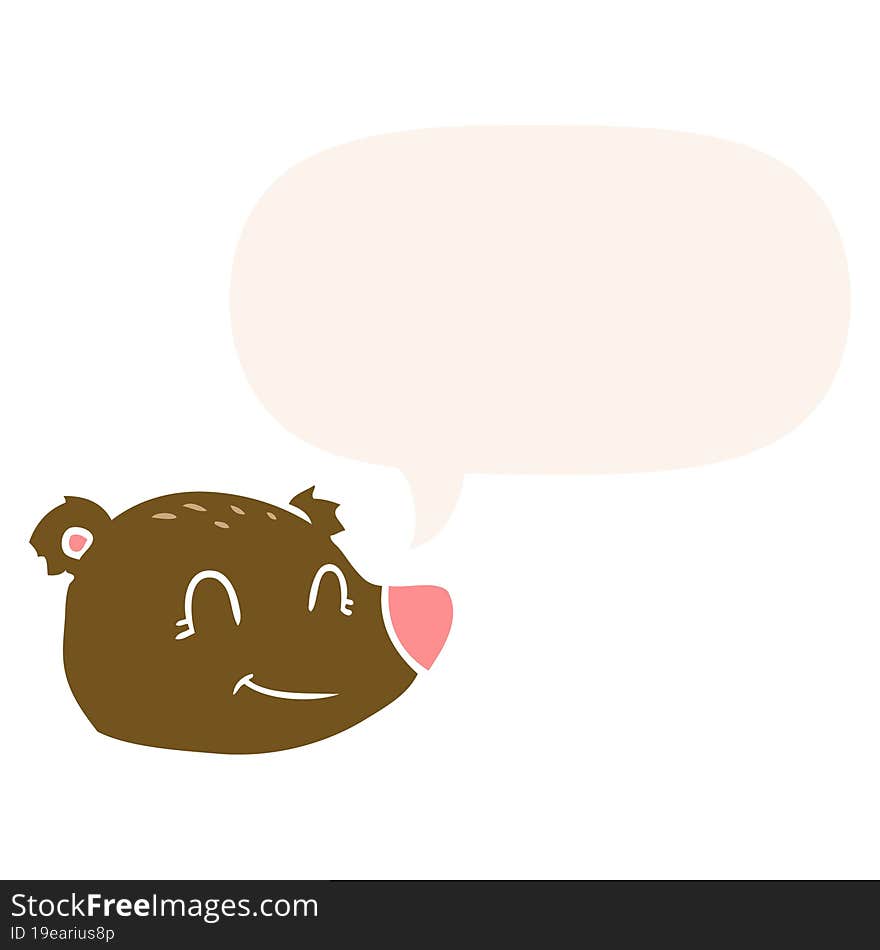 Cartoon Happy Bear Face And Speech Bubble In Retro Style