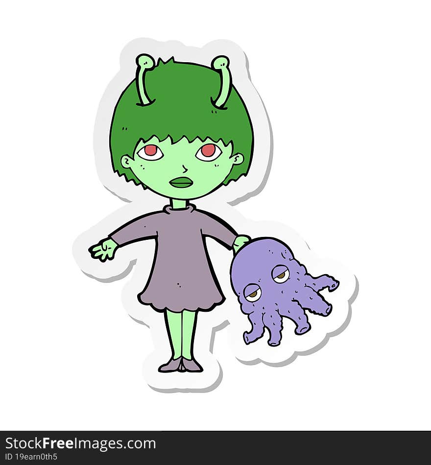 sticker of a cartoon alien woman