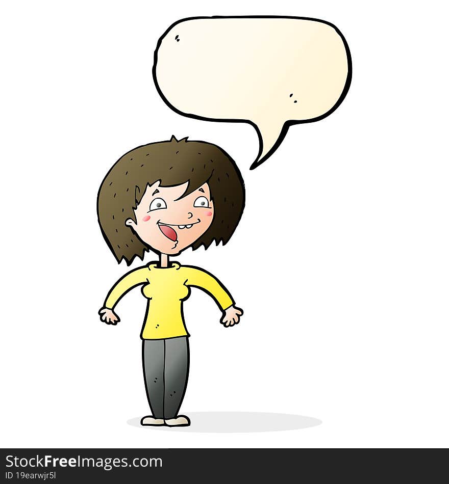 cartoon excited woman with speech bubble