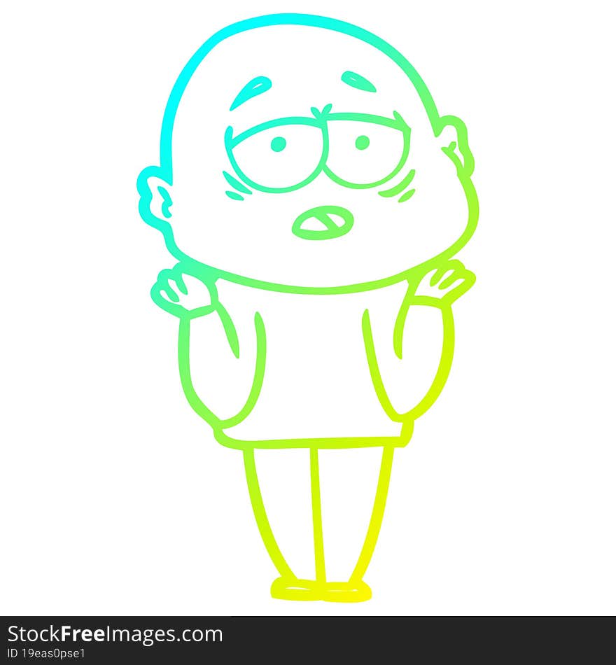 cold gradient line drawing cartoon tired bald man