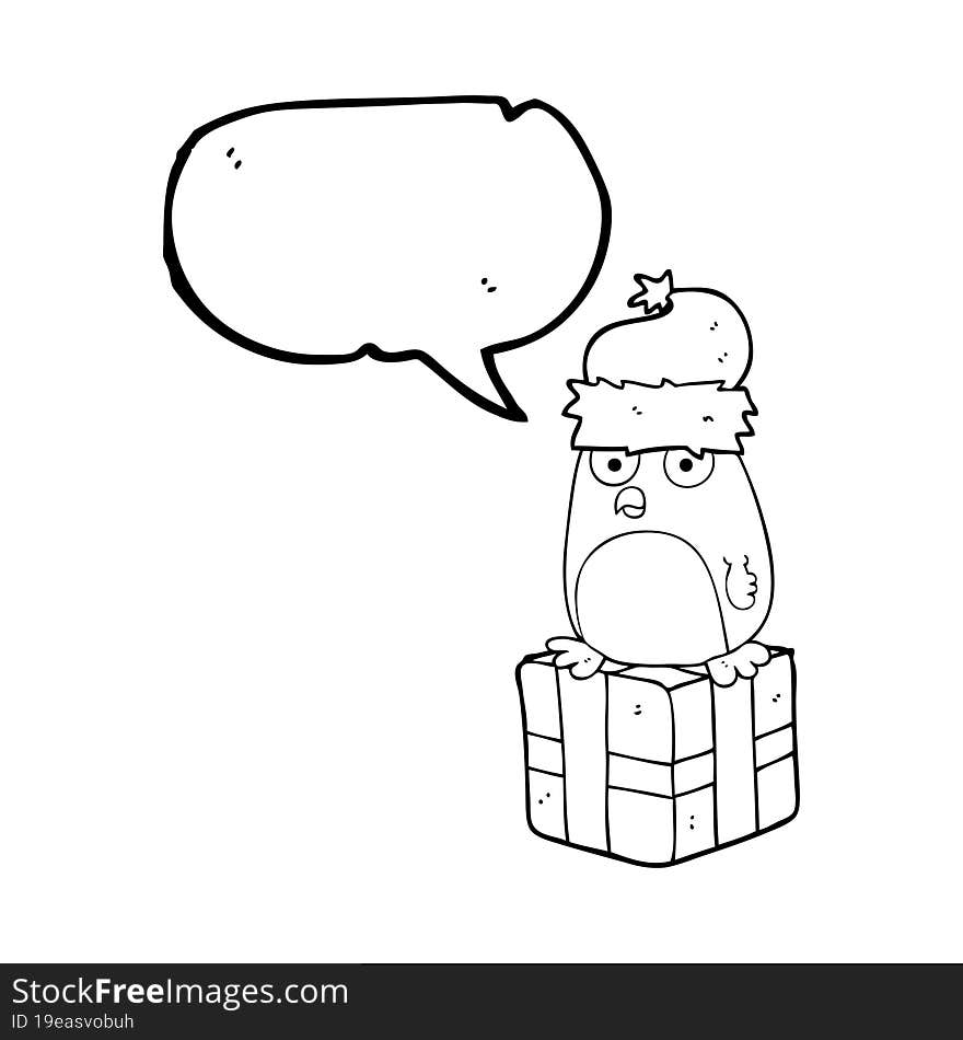 freehand drawn speech bubble cartoon christmas penguin