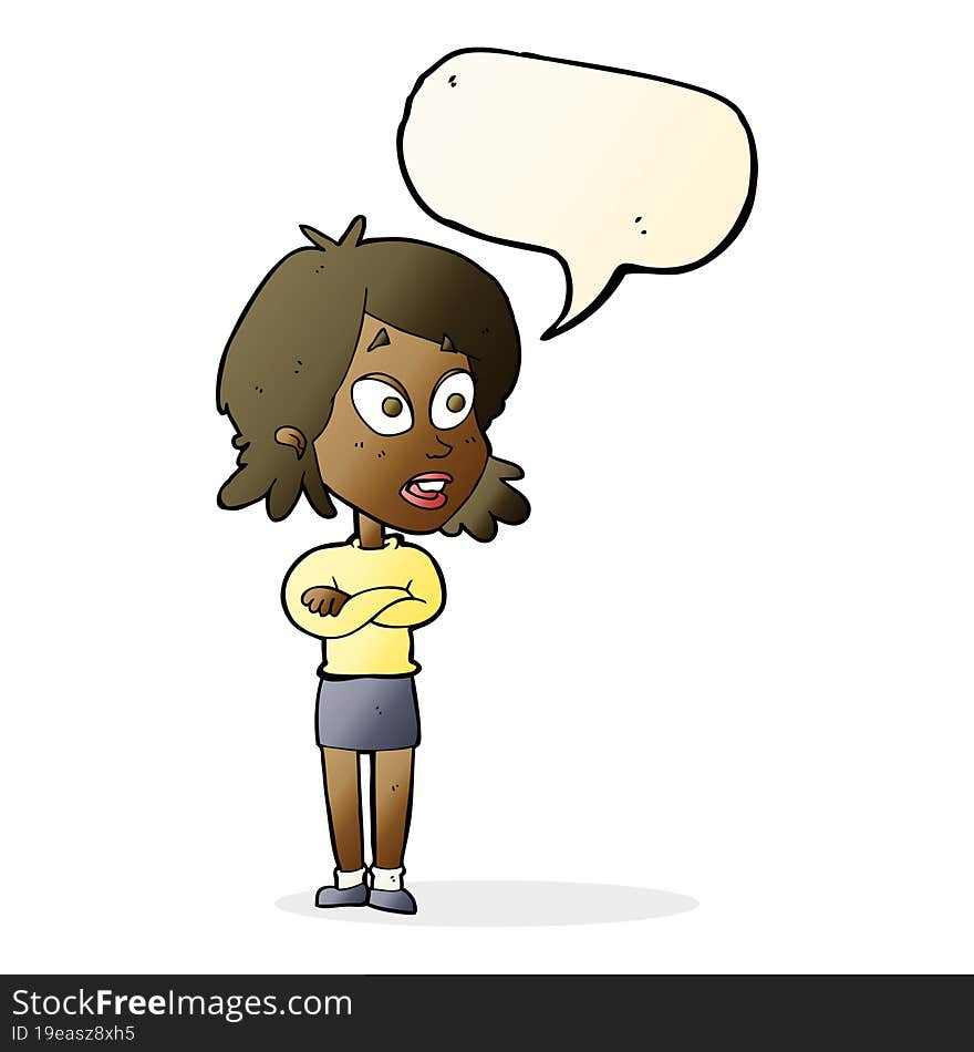 cartoon surprised woman with speech bubble