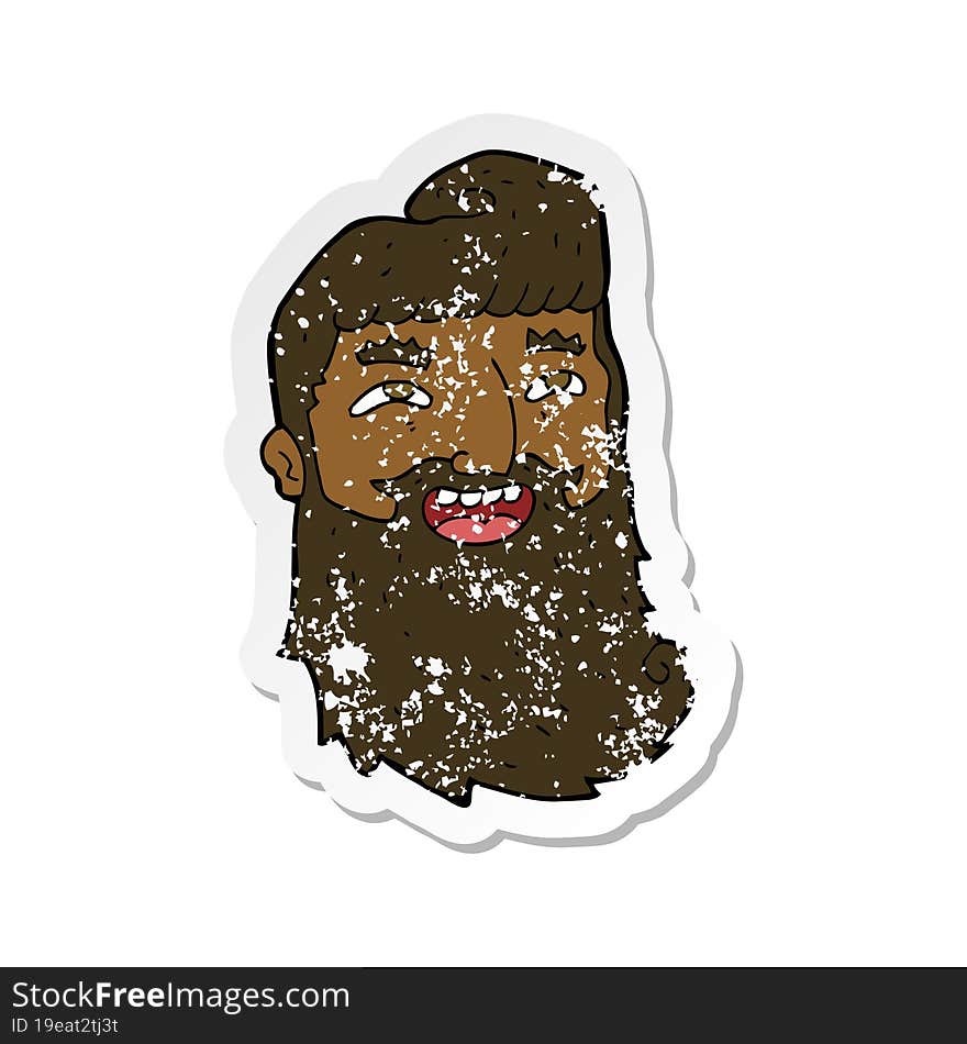 Retro Distressed Sticker Of A Cartoon Man With Beard Laughing