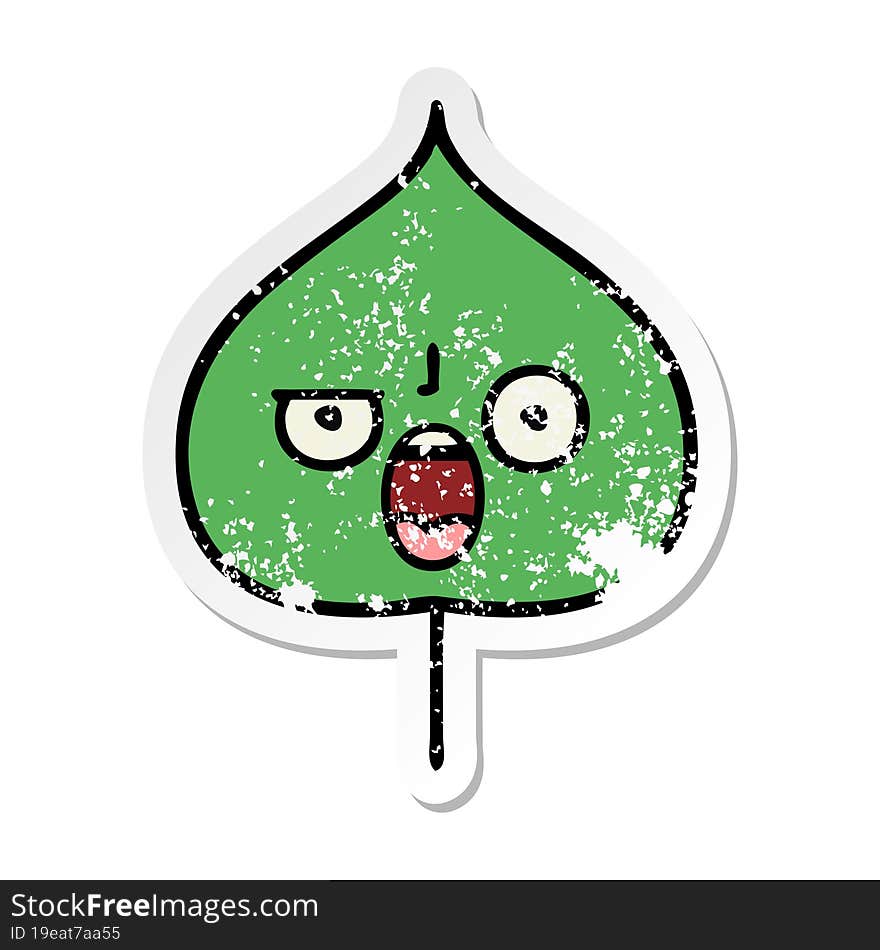 Distressed Sticker Of A Cute Cartoon Expressional Leaf