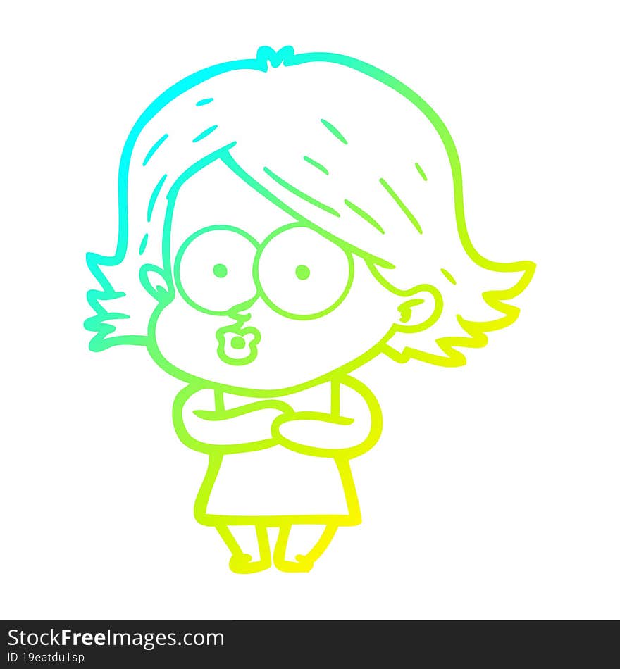 cold gradient line drawing cartoon girl pouting