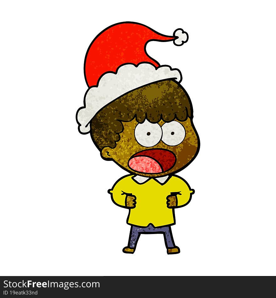 Textured Cartoon Of A Shocked Man Wearing Santa Hat