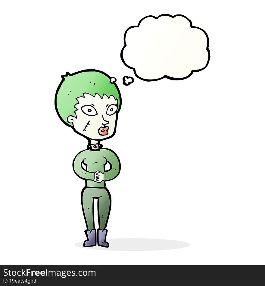 cartoon zombie girl with thought bubble