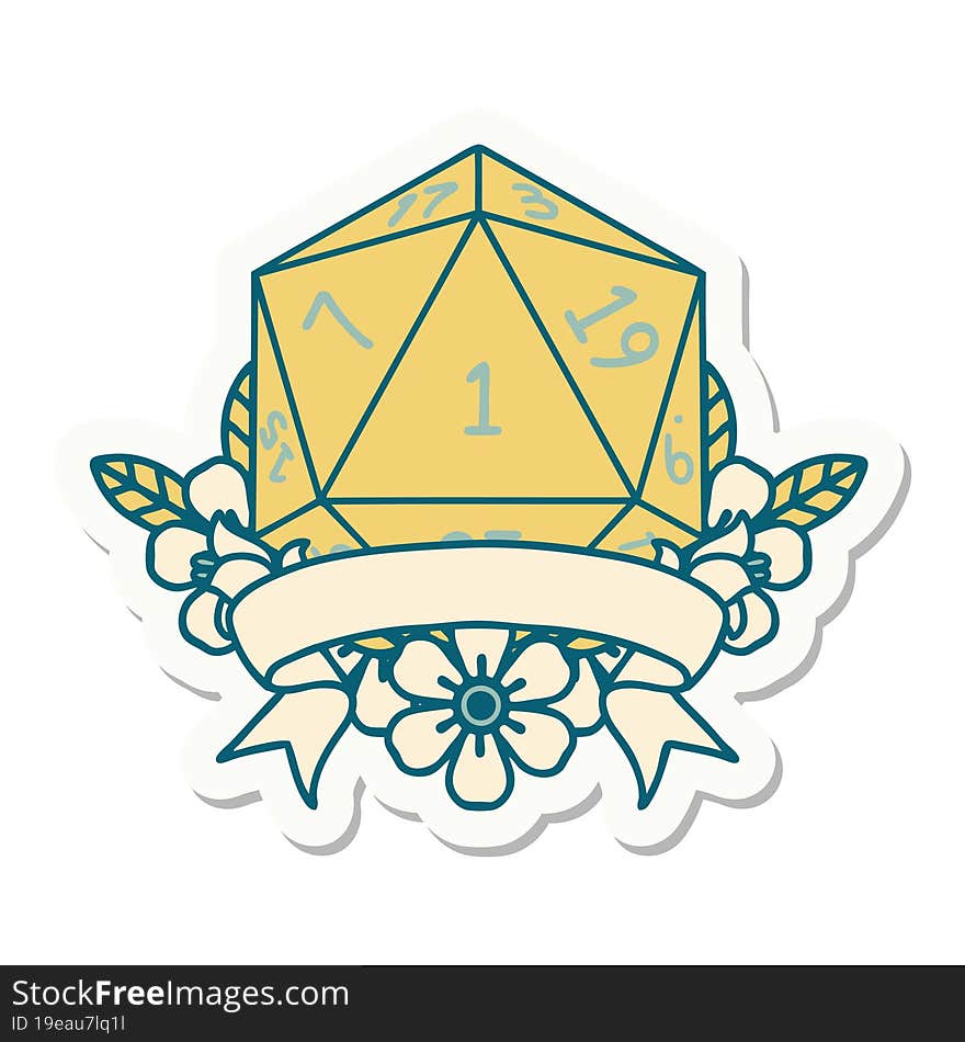 natural one d20 dice roll sticker