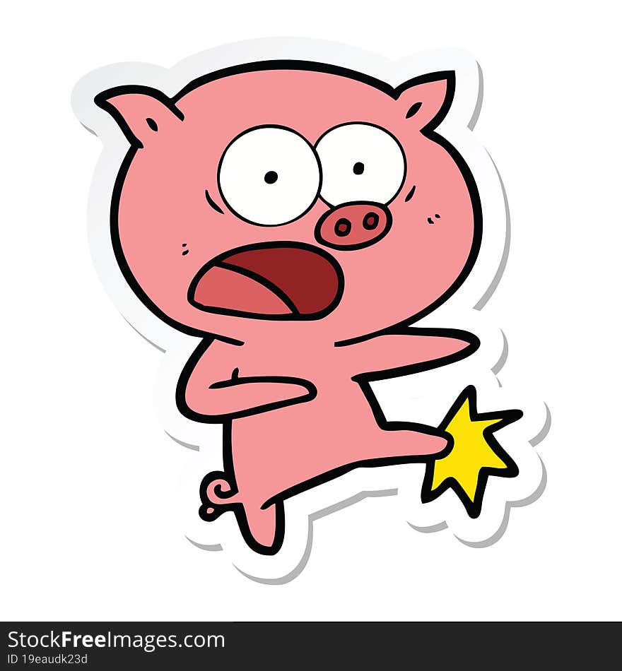 sticker of a cartoon pig shouting and kicking