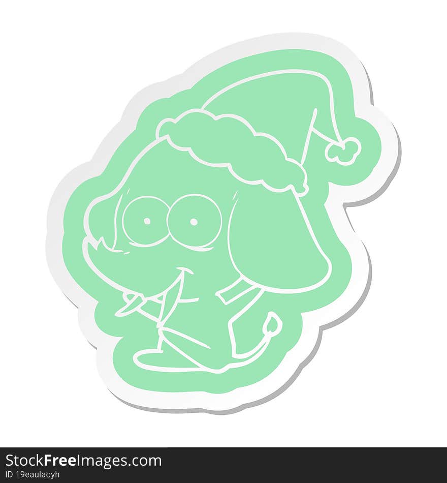 Happy Cartoon  Sticker Of A Elephant Wearing Santa Hat