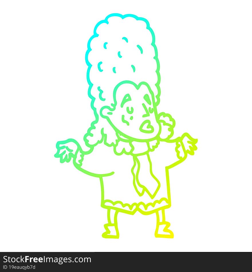 Cold Gradient Line Drawing Cartoon Man In Wig