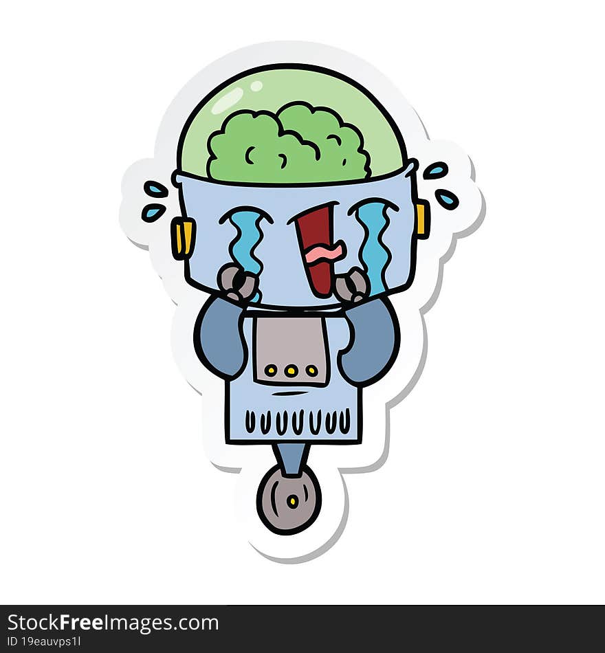 sticker of a cartoon crying robot