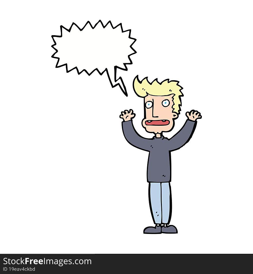 cartoon stressed man with speech bubble