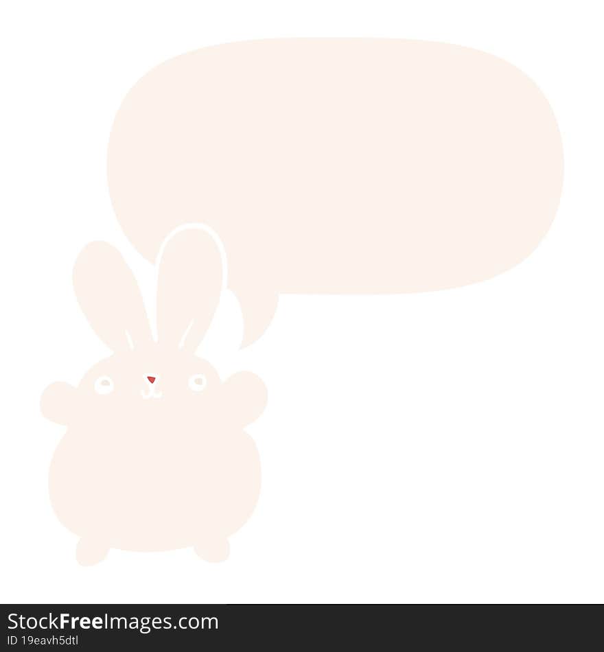 cute cartoon rabbit and speech bubble in retro style