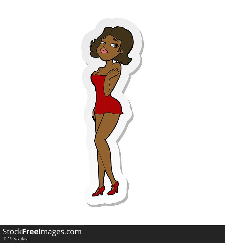 Sticker Of A Cartoon Attractive Woman In Short Dress