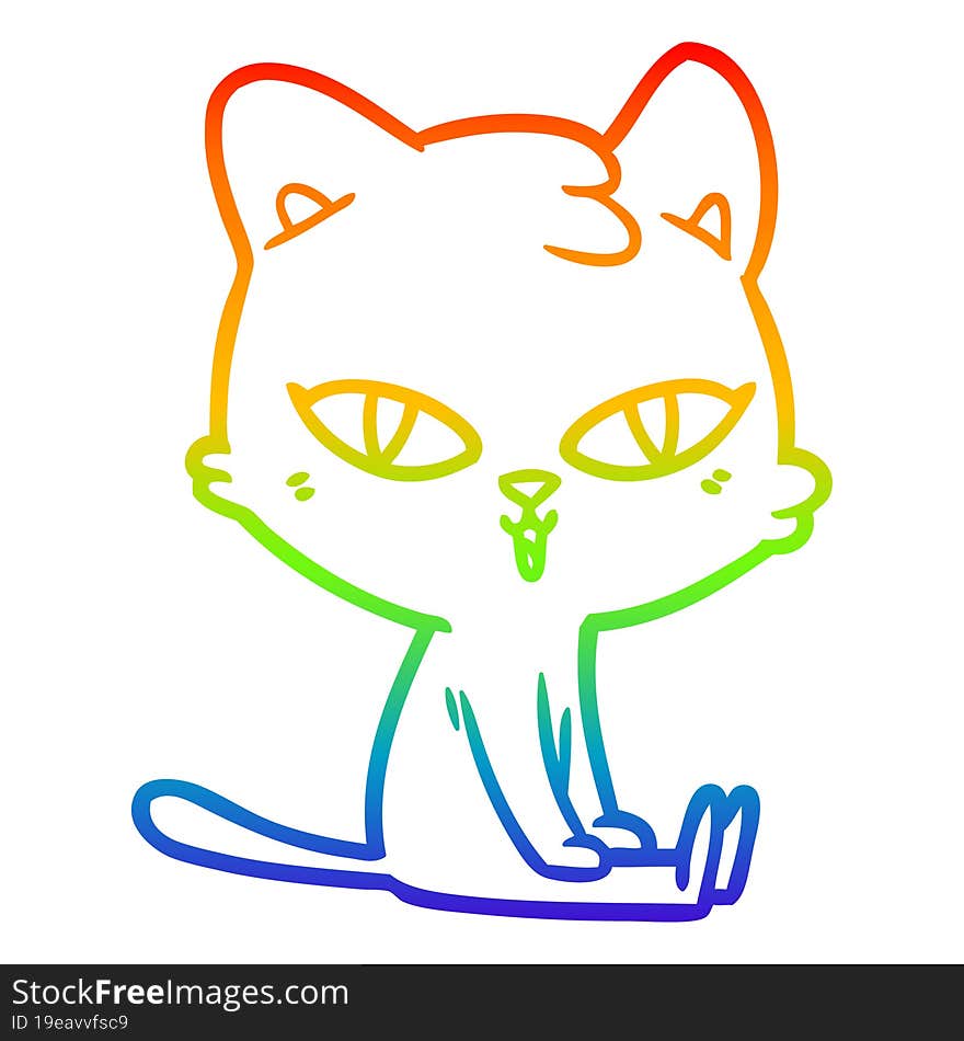 Rainbow Gradient Line Drawing Cartoon Cat