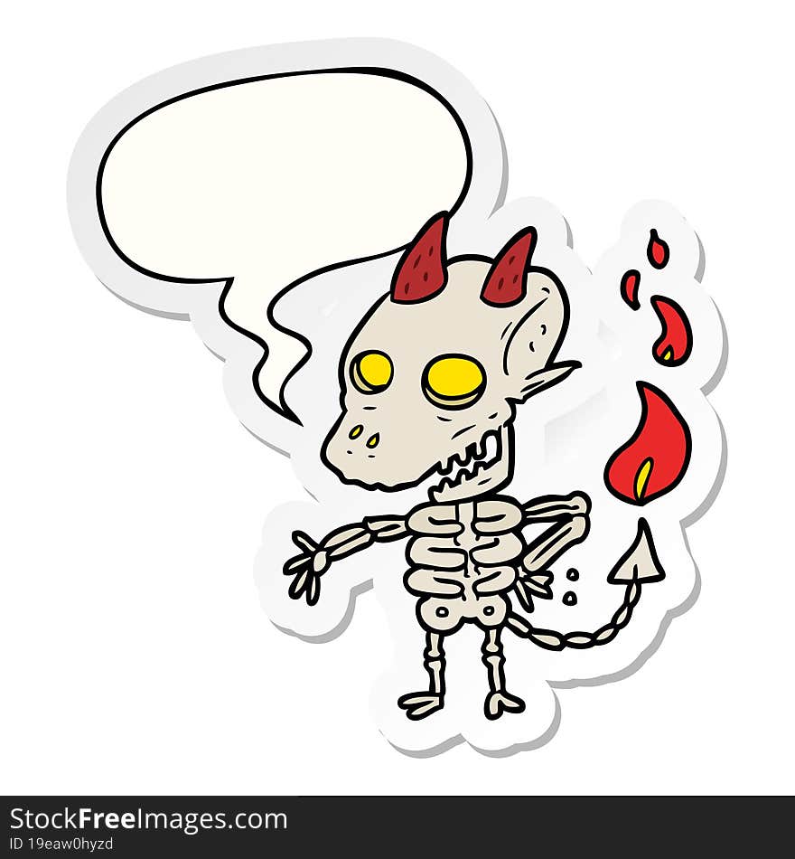 cartoon spooky skeleton demon and speech bubble sticker