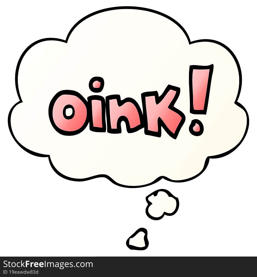 cartoon word oink and thought bubble in smooth gradient style