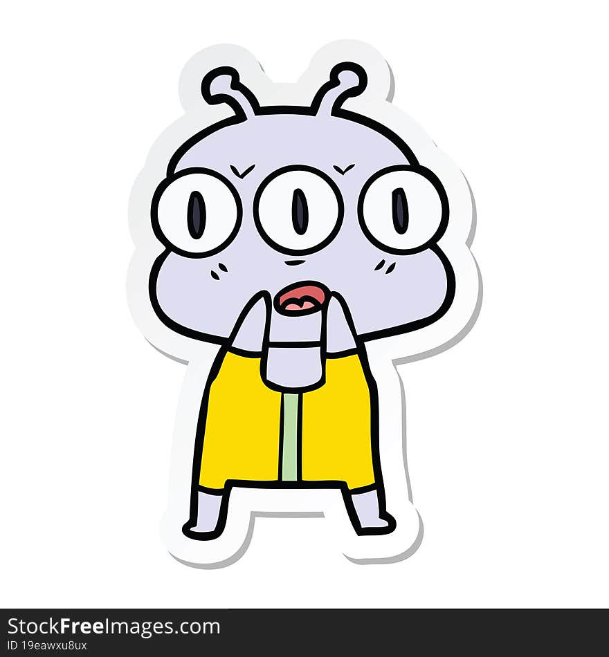 Sticker Of A Cartoon Three Eyed Alien