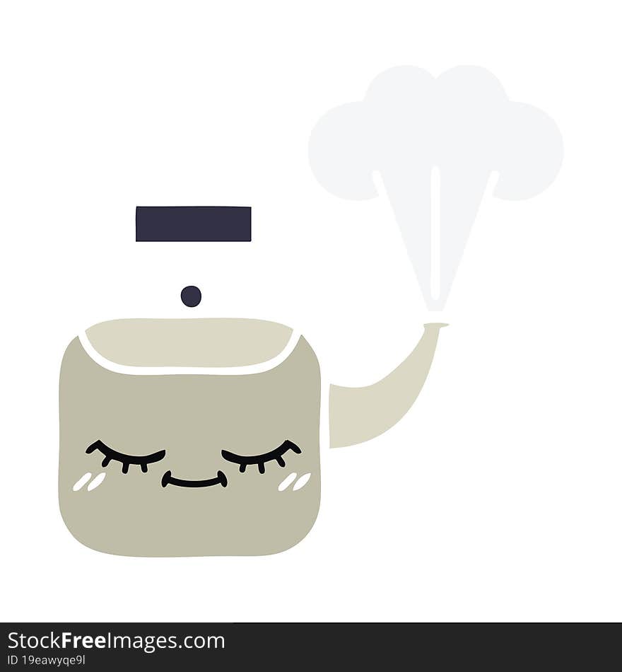 flat color retro cartoon steaming kettle