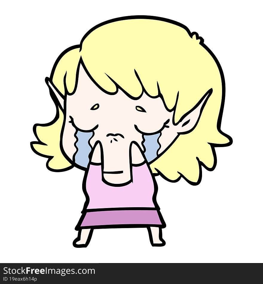 cartoon crying elf girl. cartoon crying elf girl