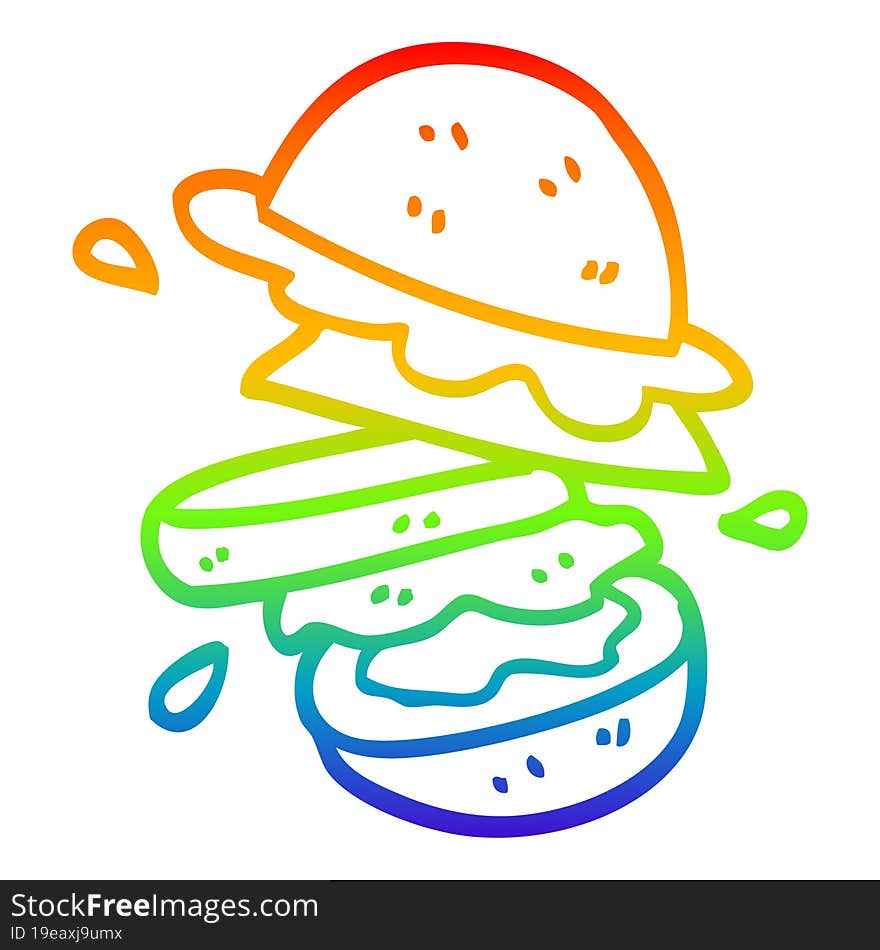 Rainbow Gradient Line Drawing Cartoon Burger