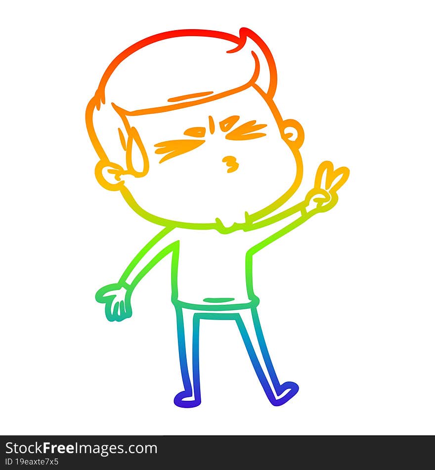 rainbow gradient line drawing cartoon man sweating