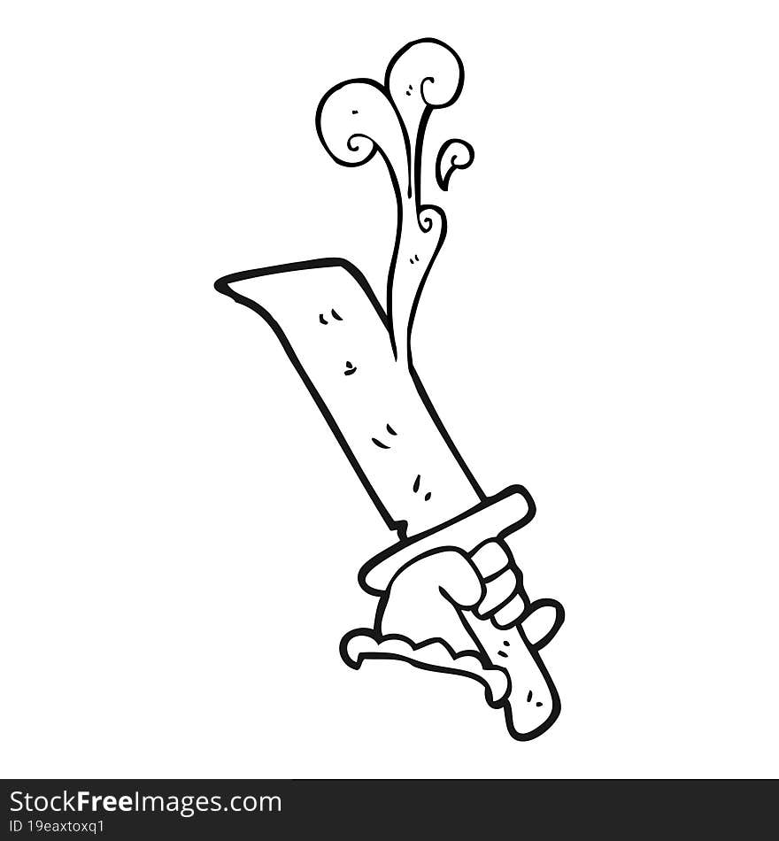 black and white cartoon hand with bloody dagger