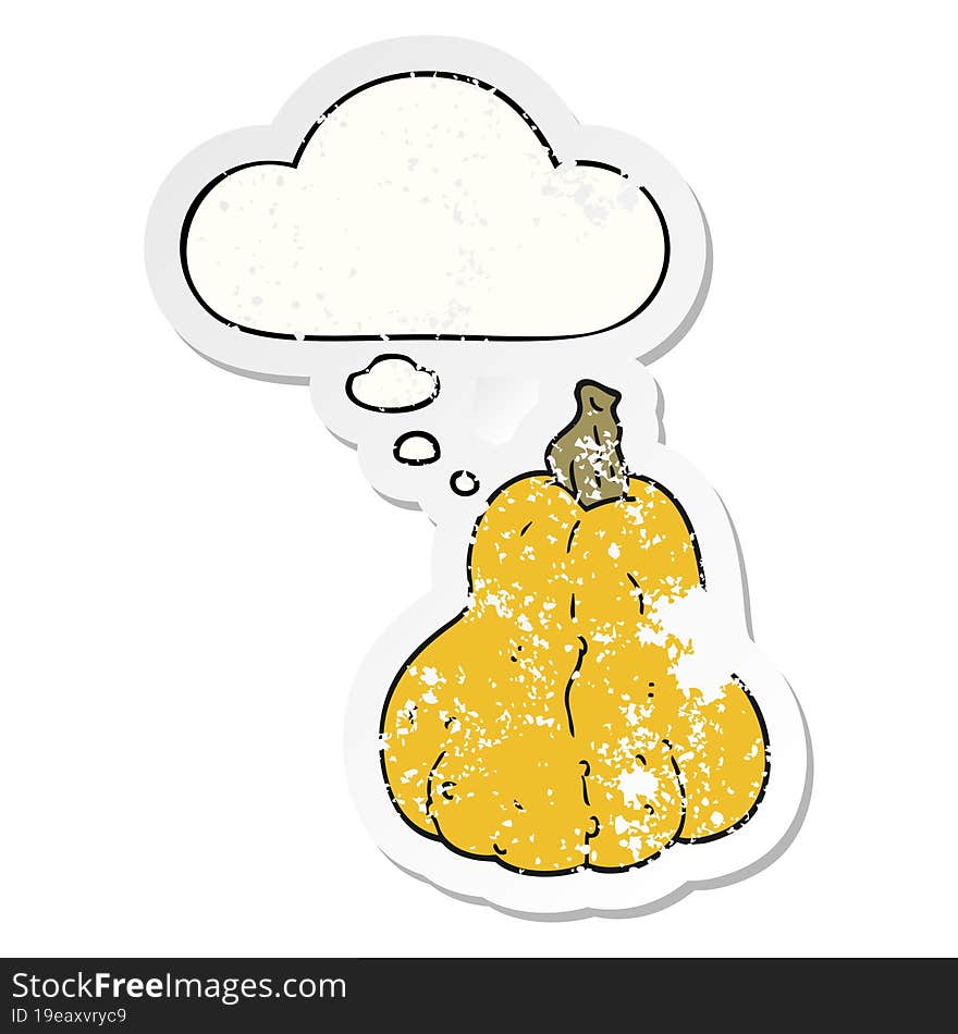 cartoon squash with thought bubble as a distressed worn sticker