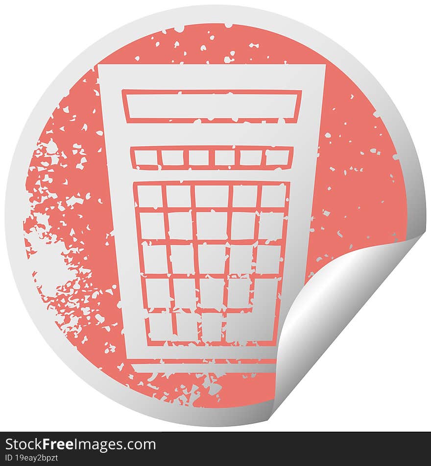 quirky distressed circular peeling sticker symbol calculator