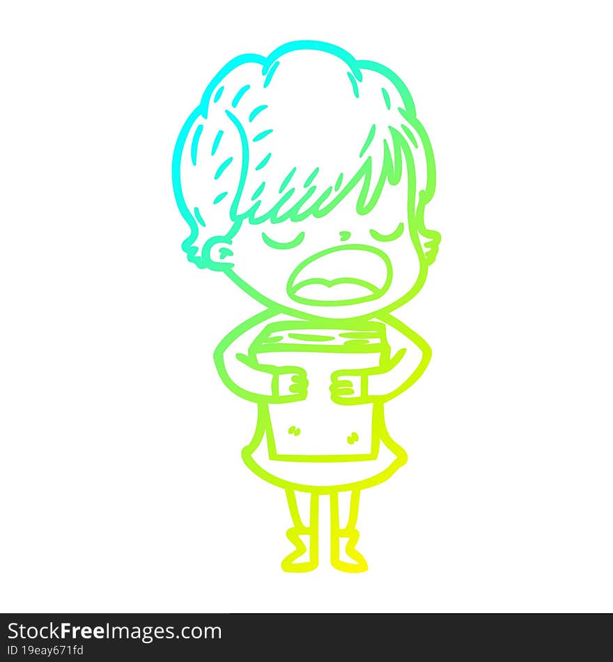 cold gradient line drawing of a cartoon woman talking