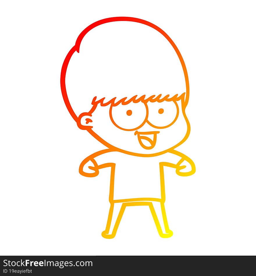 warm gradient line drawing happy cartoon boy