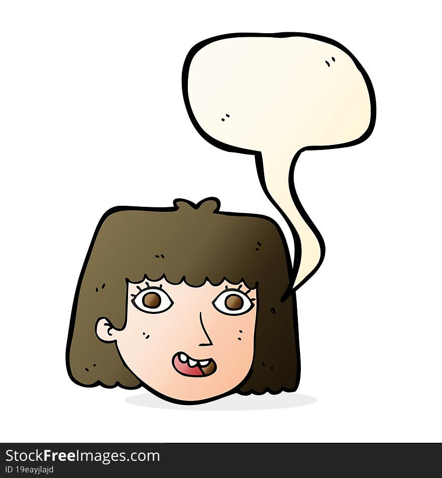 Cartoon Happy Female Face With Thought Bubble