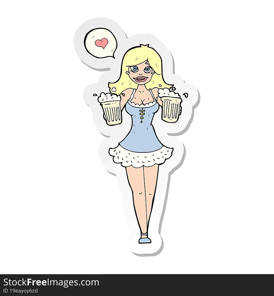 sticker of a cartoon woman serving beer